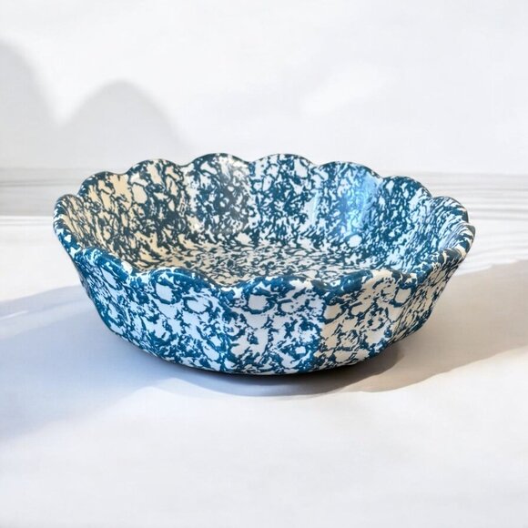 Mccoy Other - Vintage McCoy USA Blue Spongeware Scalloped Ceramic Bowl Model 7533, Size 7.5"